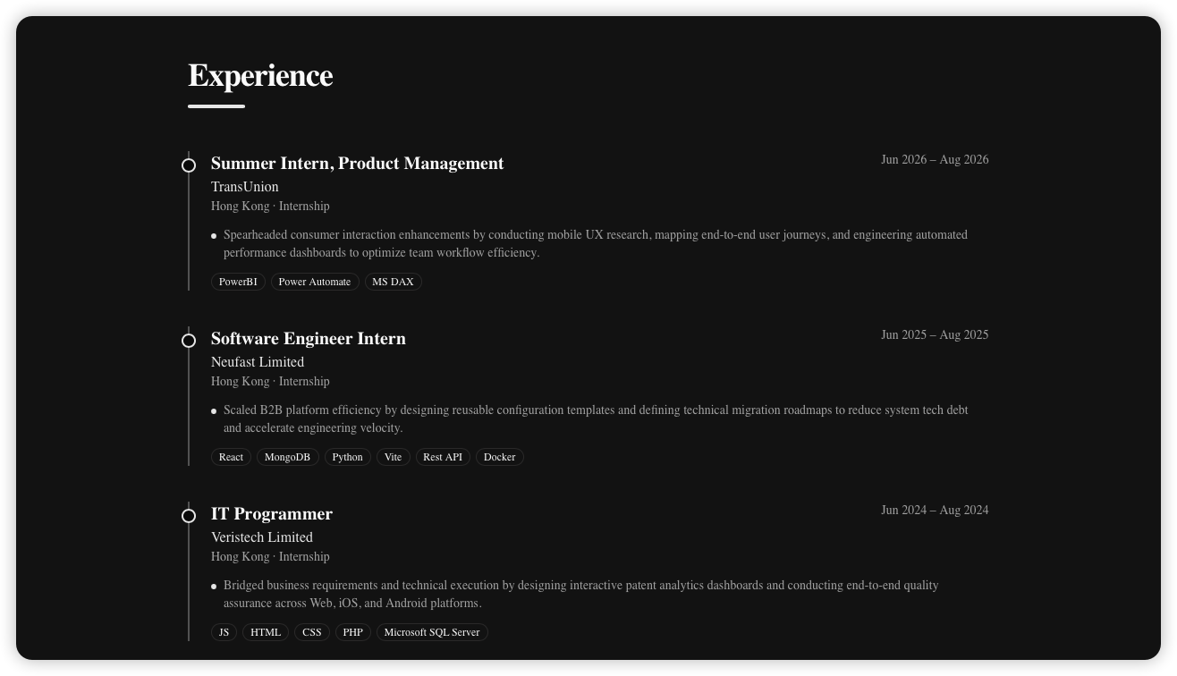 Experience section